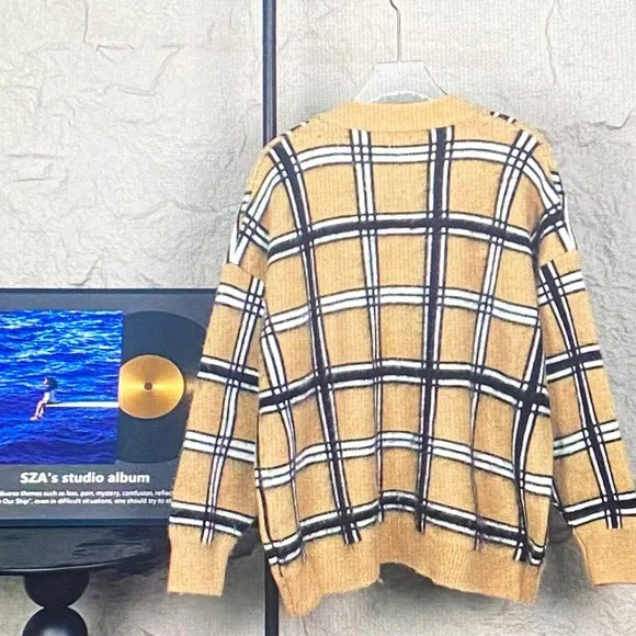 Burberry Beige and Black Checkered Cardigan